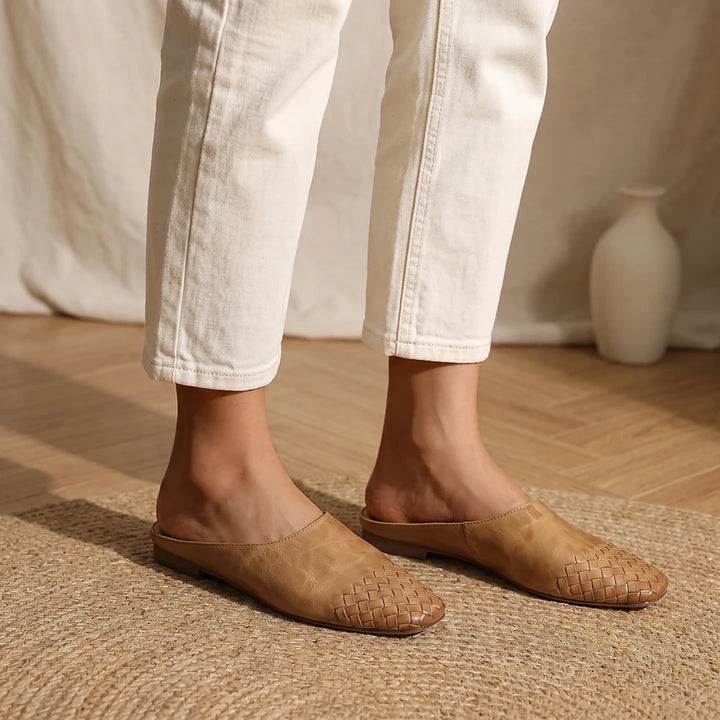 Tamara Women's Woven Leather Mules - Apricot