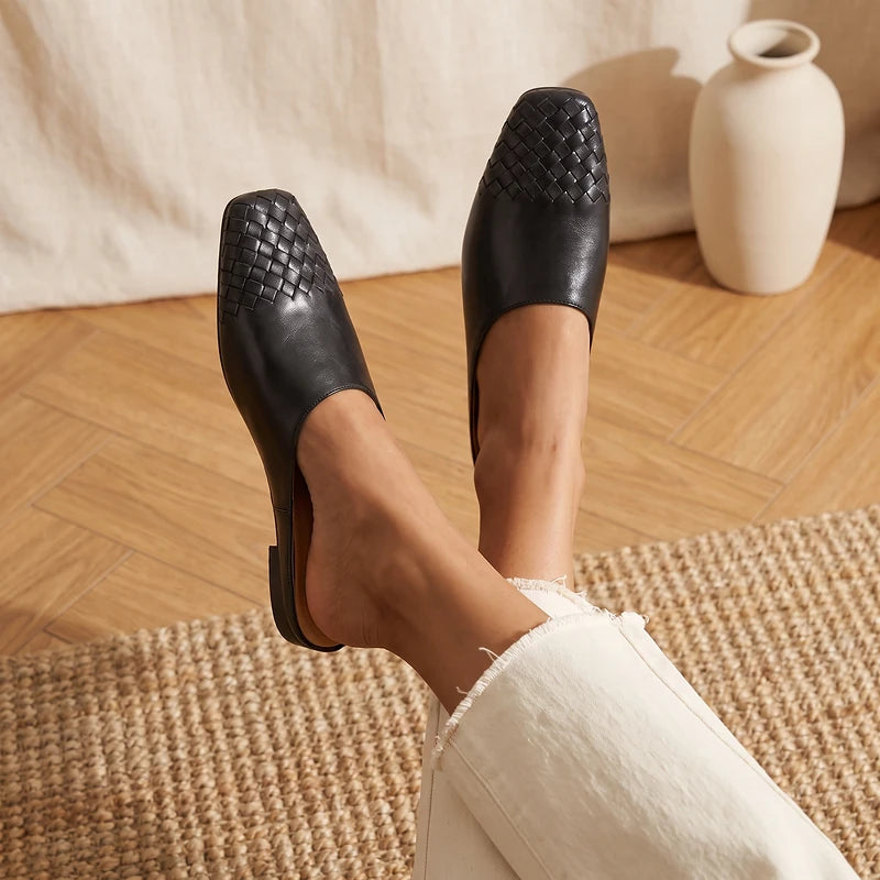 Tamara Women's Woven Leather Mules - Black