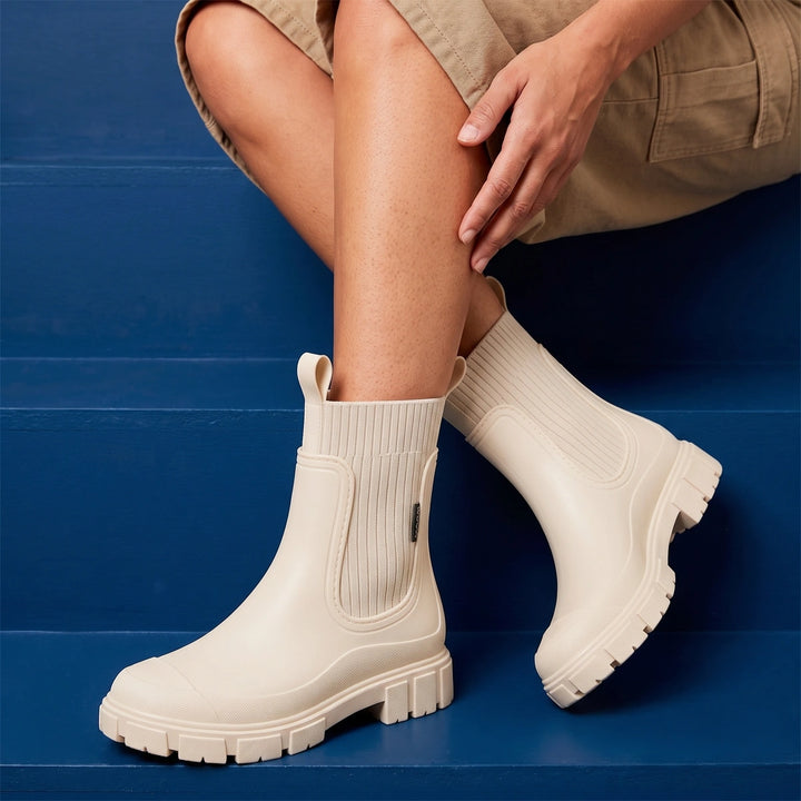 Daphne Rubber Chelsea Rain Boots - Beige
