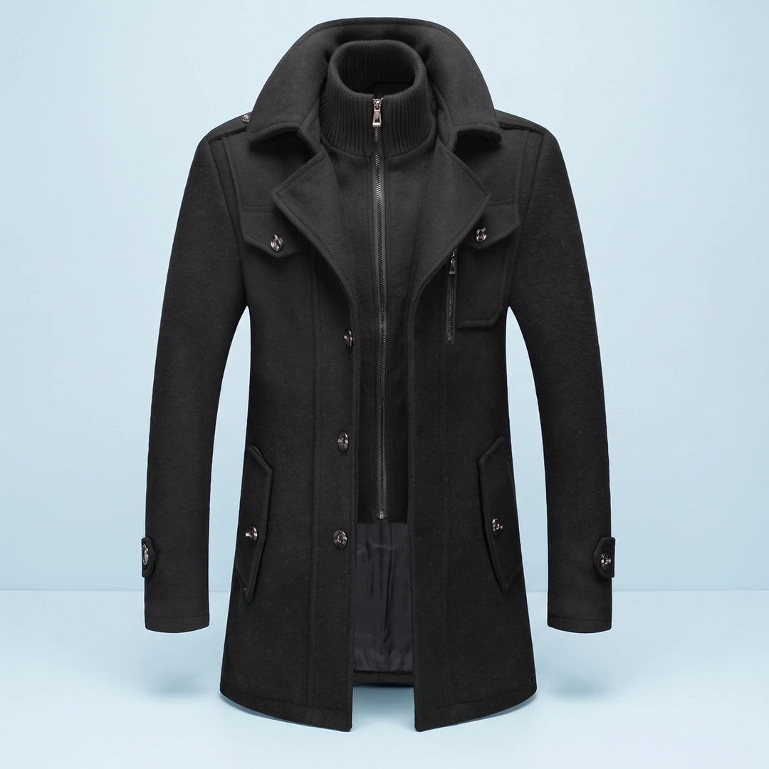 David Layered Collar Wool Blend Peacoat - Black