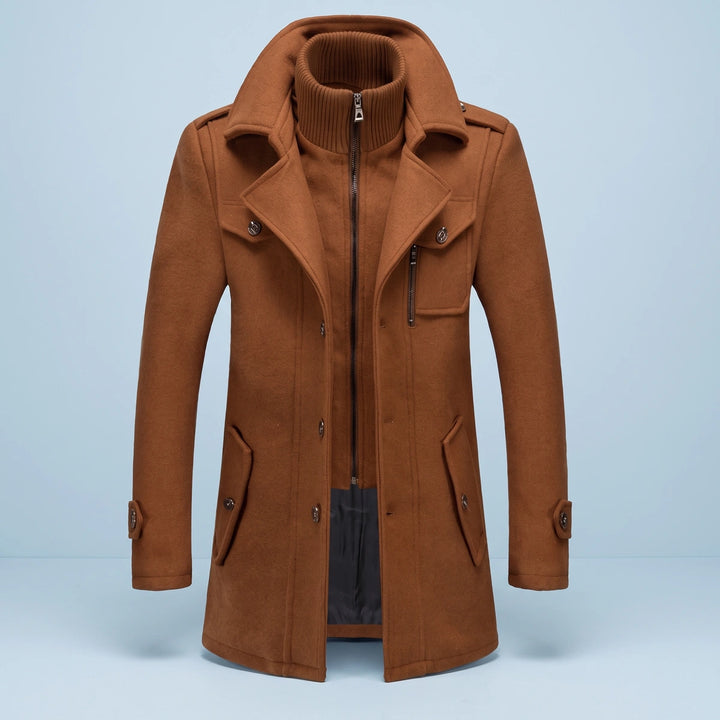 David Layered Collar Wool Blend Peacoat - Brown