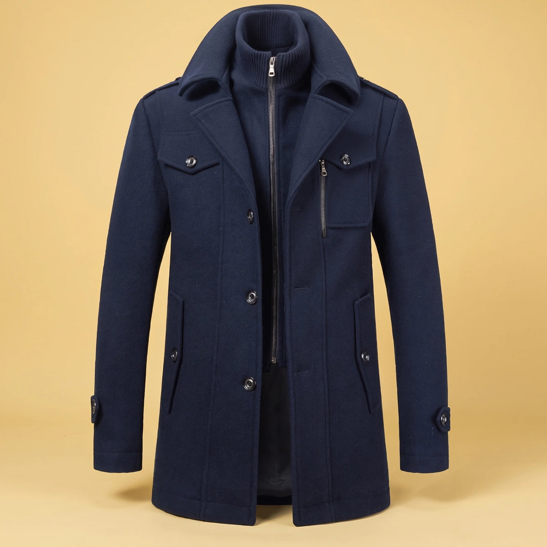 David Layered Collar Wool Blend Peacoat - Dark Blue