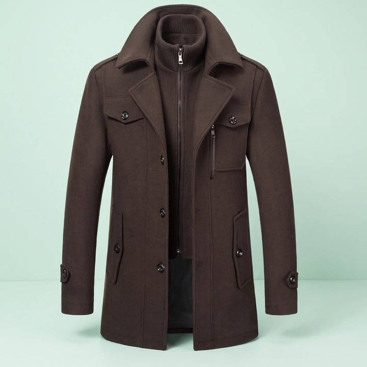 David Layered Collar Wool Blend Peacoat - Dark Brown