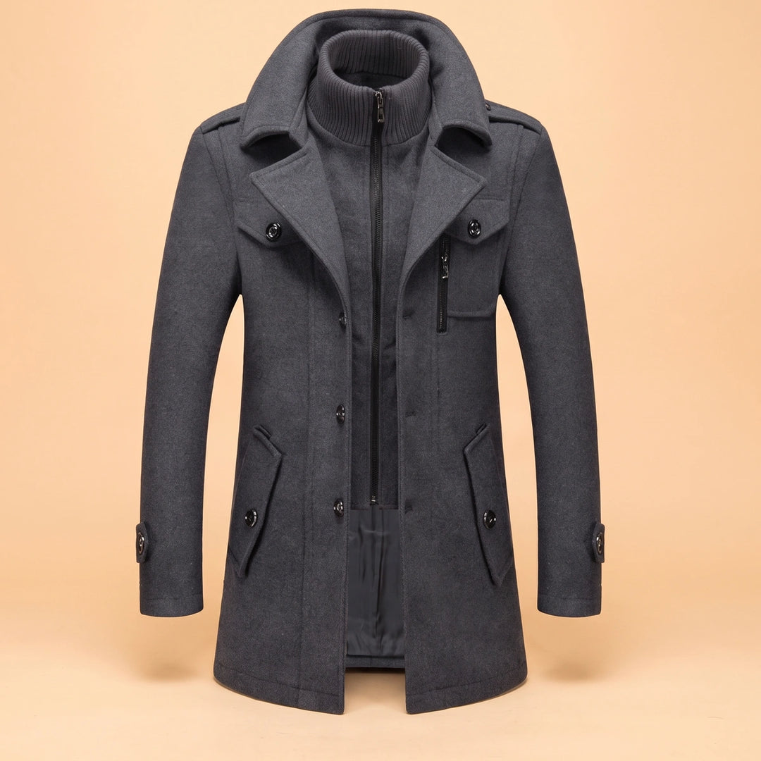 David Layered Collar Wool Blend Peacoat - Gray