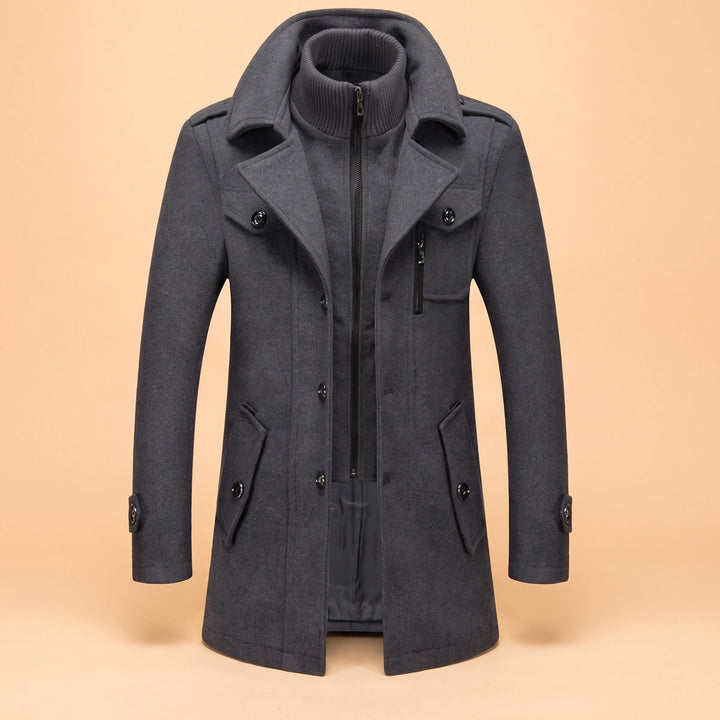 David Layered Collar Wool Blend Peacoat - Gray