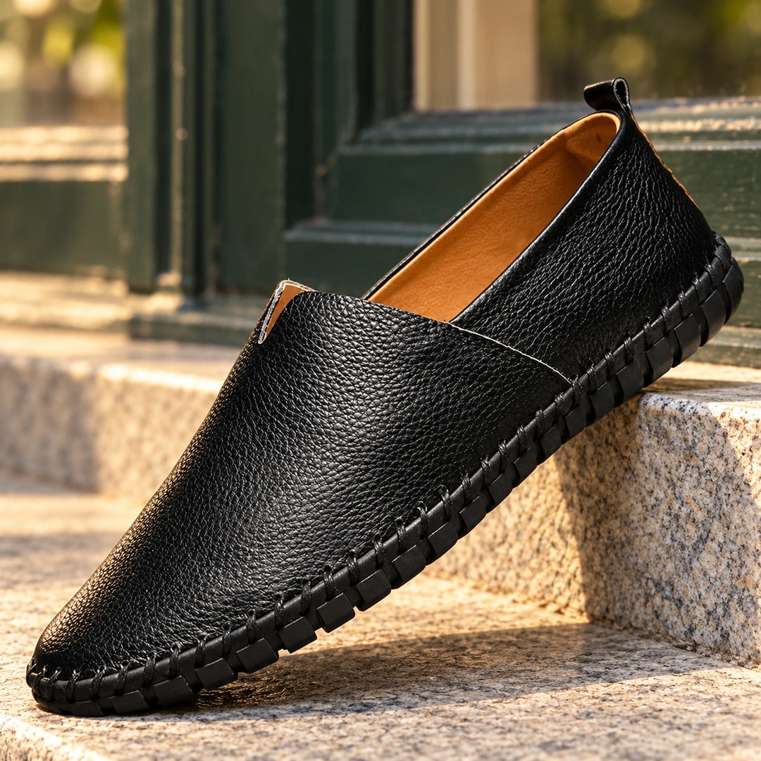 Davis Whipstitched Vegan Leather Driving Loafers - Black