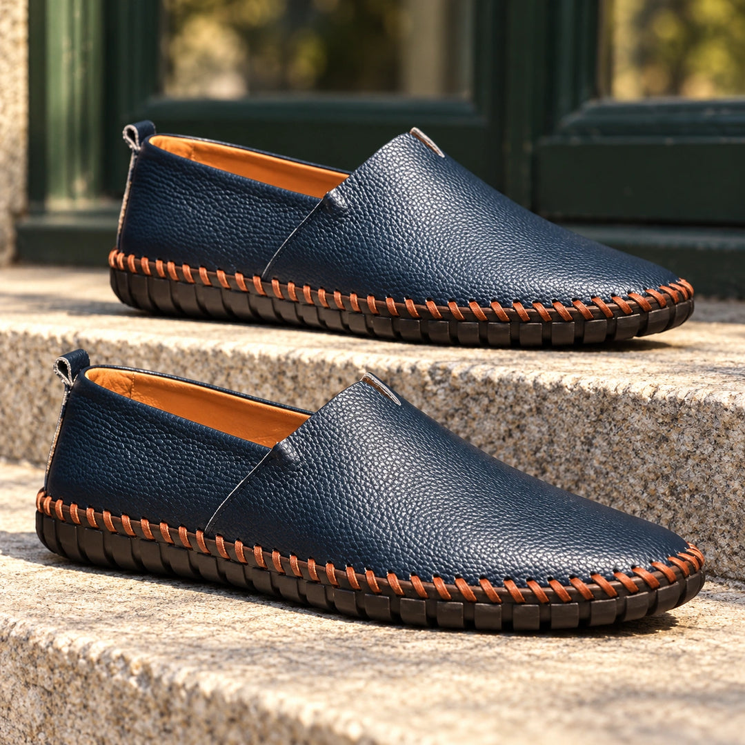 Davis Whipstitched Vegan Leather Driving Loafers - Navy Blue