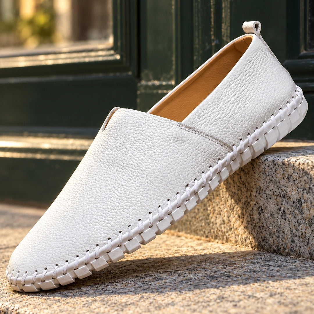 Davis Whipstitched Vegan Leather Driving Loafers - White