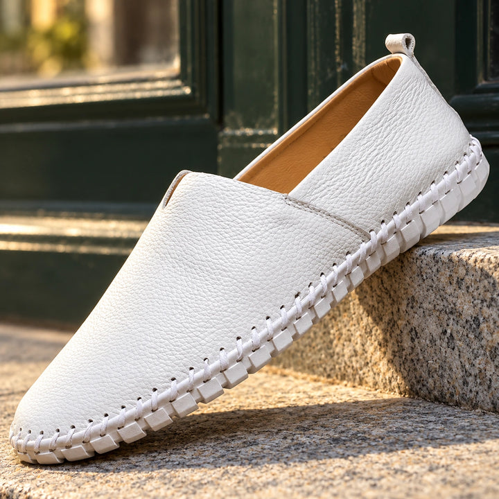 Davis Whipstitched Vegan Leather Driving Loafers - White