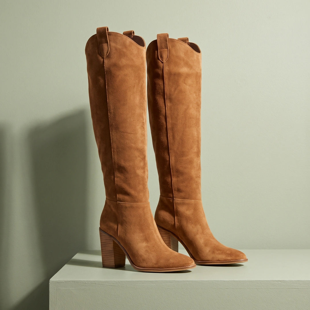 Delia Slouchy Suede Knee High Boots - Brown