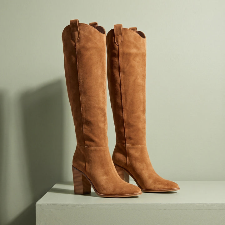 Delia Slouchy Suede Knee High Boots - Brown