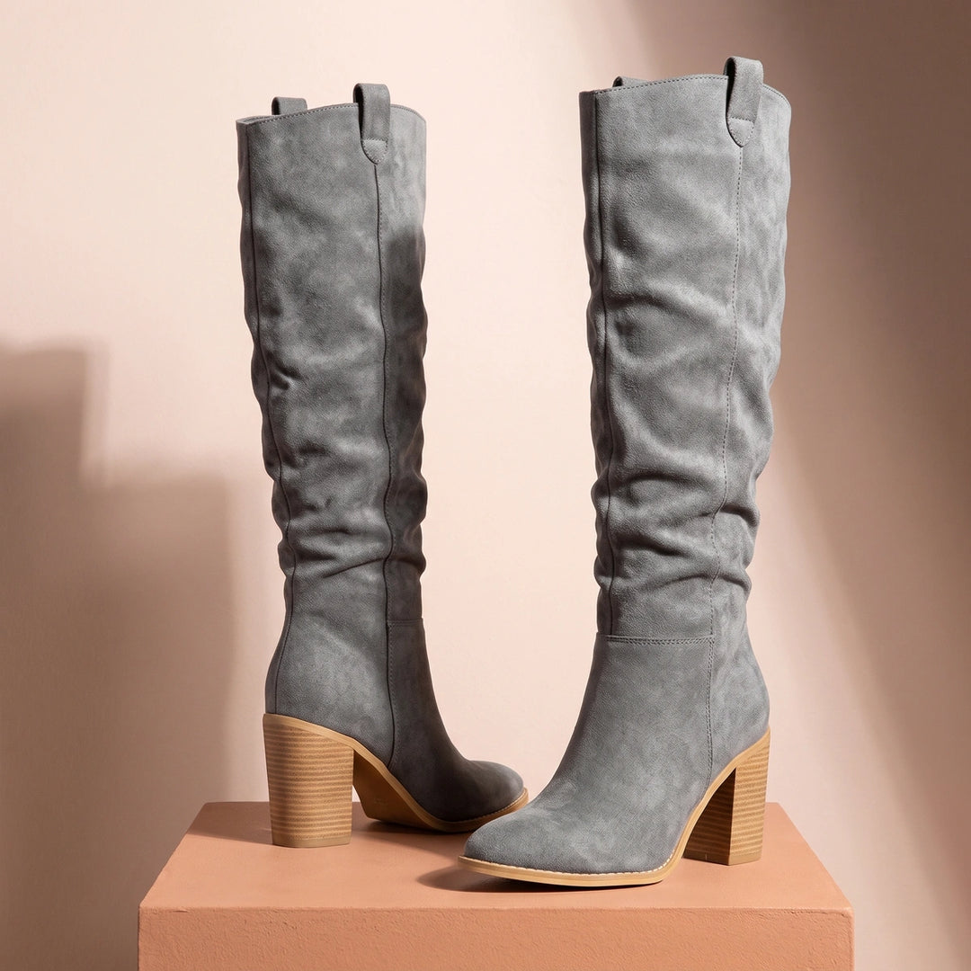 Delia Slouchy Suede Knee High Boots - Gray