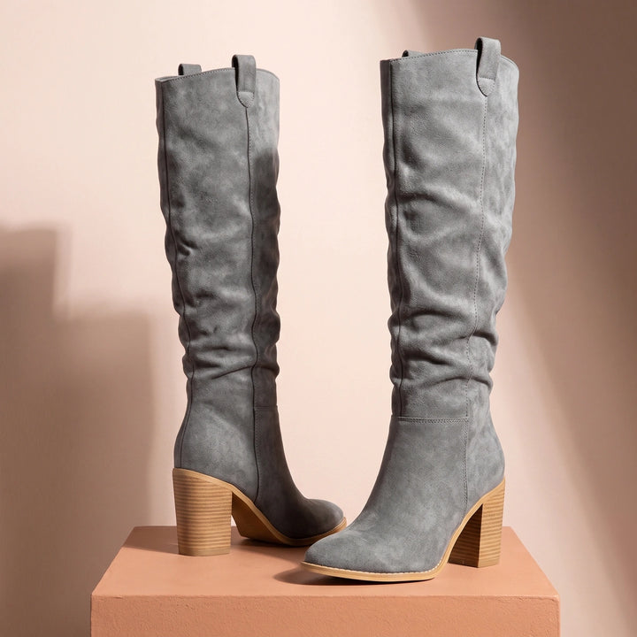 Delia Slouchy Suede Knee High Boots - Gray