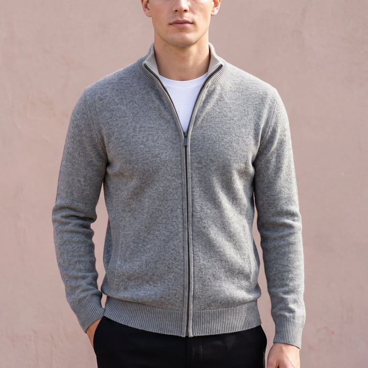 Dmitri Two Way Zip Cashmere Knit Cardigan - Gray