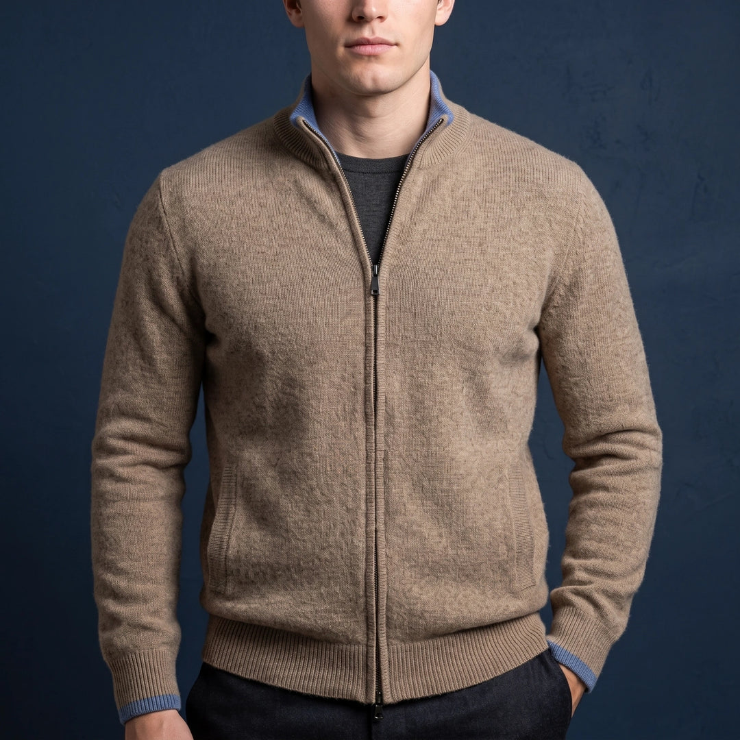 Dmitri Two Way Zip Cashmere Knit Cardigan - Khaki