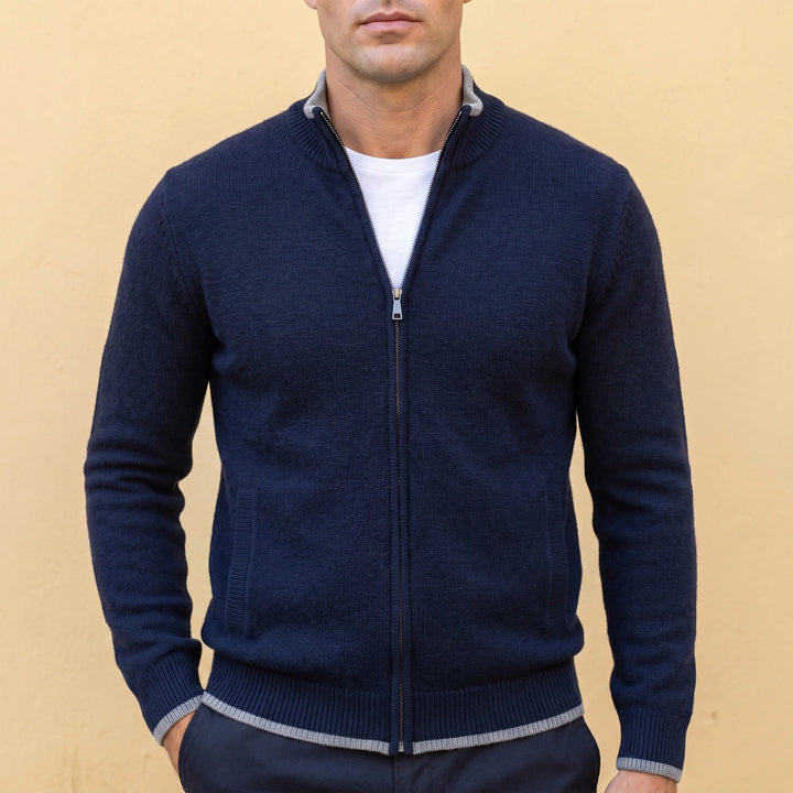 Dmitri Two Way Zip Cashmere Knit Cardigan - Navy Blue
