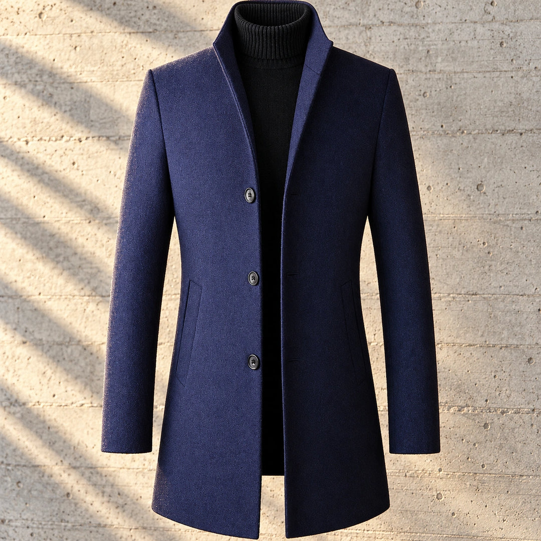 Dudley Wool Blend Notch Lapel Coat - Navy Blue
