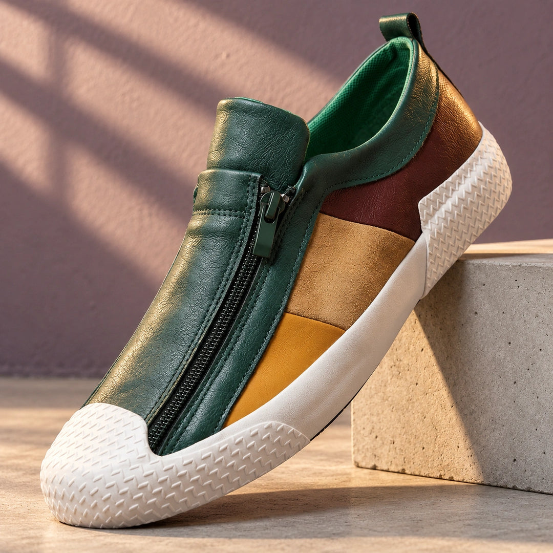 Eddie Handmade Leather Colorblock Zip Sneakers - Green