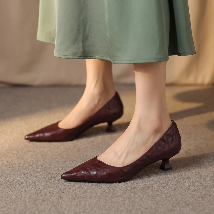 Eugenie Women's Leather Kitten Heels - Maroon