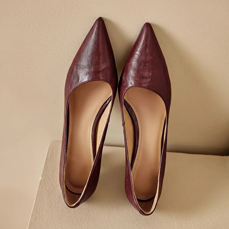 Eugenie Women's Leather Kitten Heels - Maroon