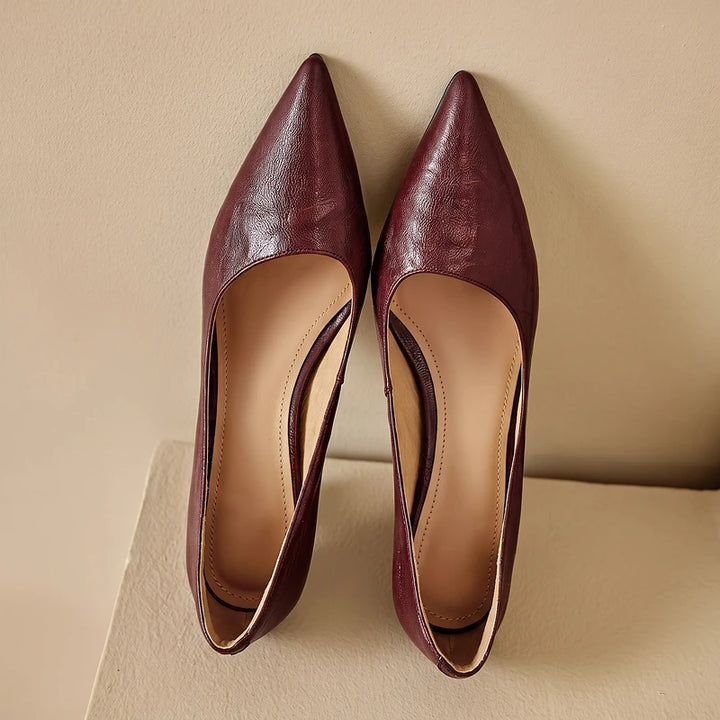 Eugenie Women's Leather Kitten Heels - Maroon
