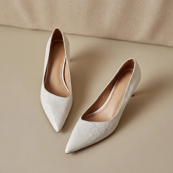 Eugenie Women's Leather Kitten Heels - White