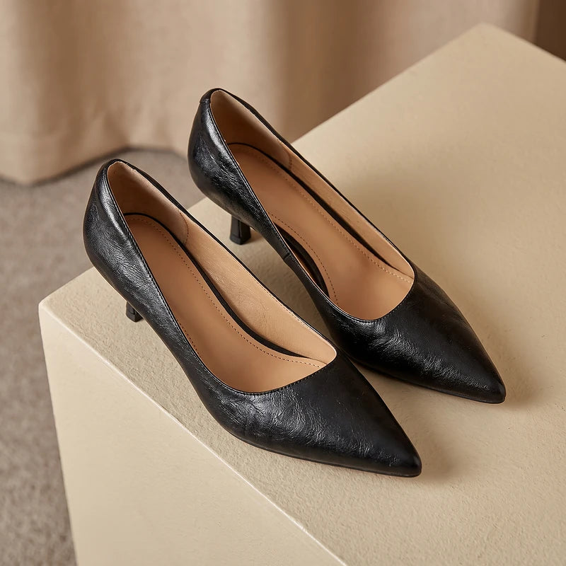 Eugenie Women's Leather Kitten Heels - Black