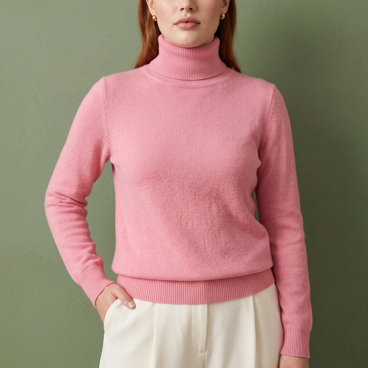 Elara Fine Knit Cashmere Fitted Turtleneck - Pink