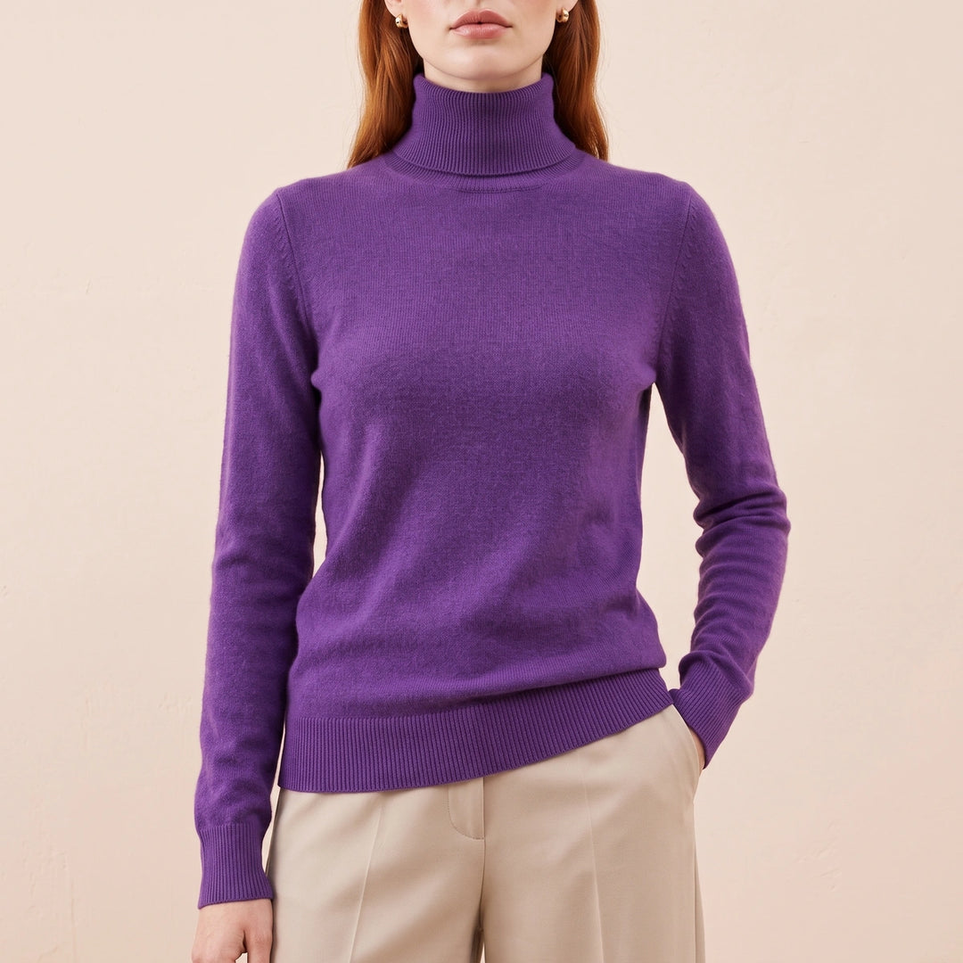 Elara Fine Knit Cashmere Fitted Turtleneck - Purple