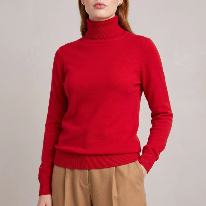 Elara Fine Knit Cashmere Fitted Turtleneck - Red