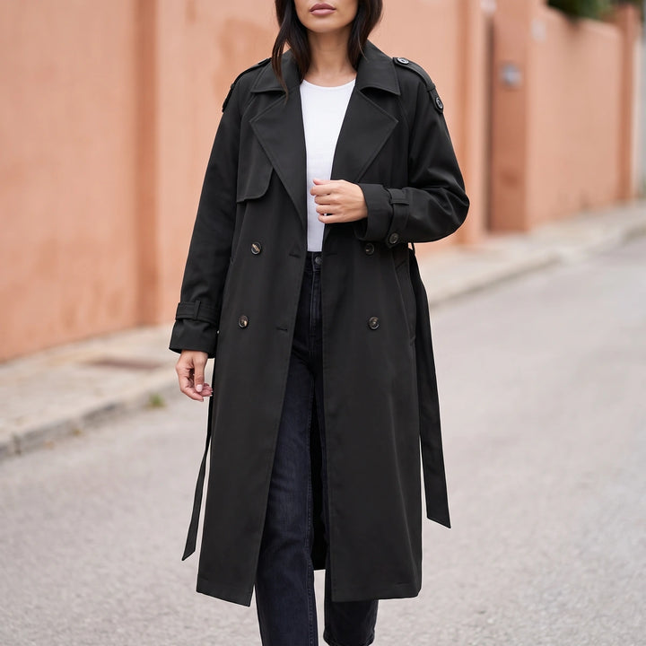 Eleonora Oversized Longline Double Breasted Trench Coat - Black