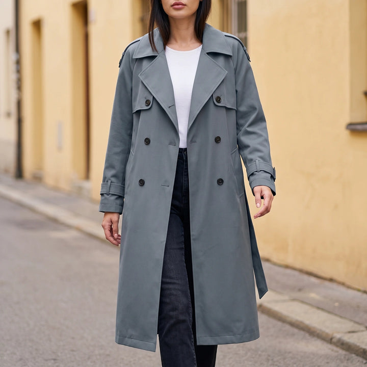 Eleonora Oversized Longline Double Breasted Trench Coat - Gray