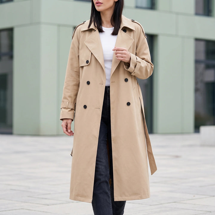 Eleonora Oversized Longline Double Breasted Trench Coat - Khaki