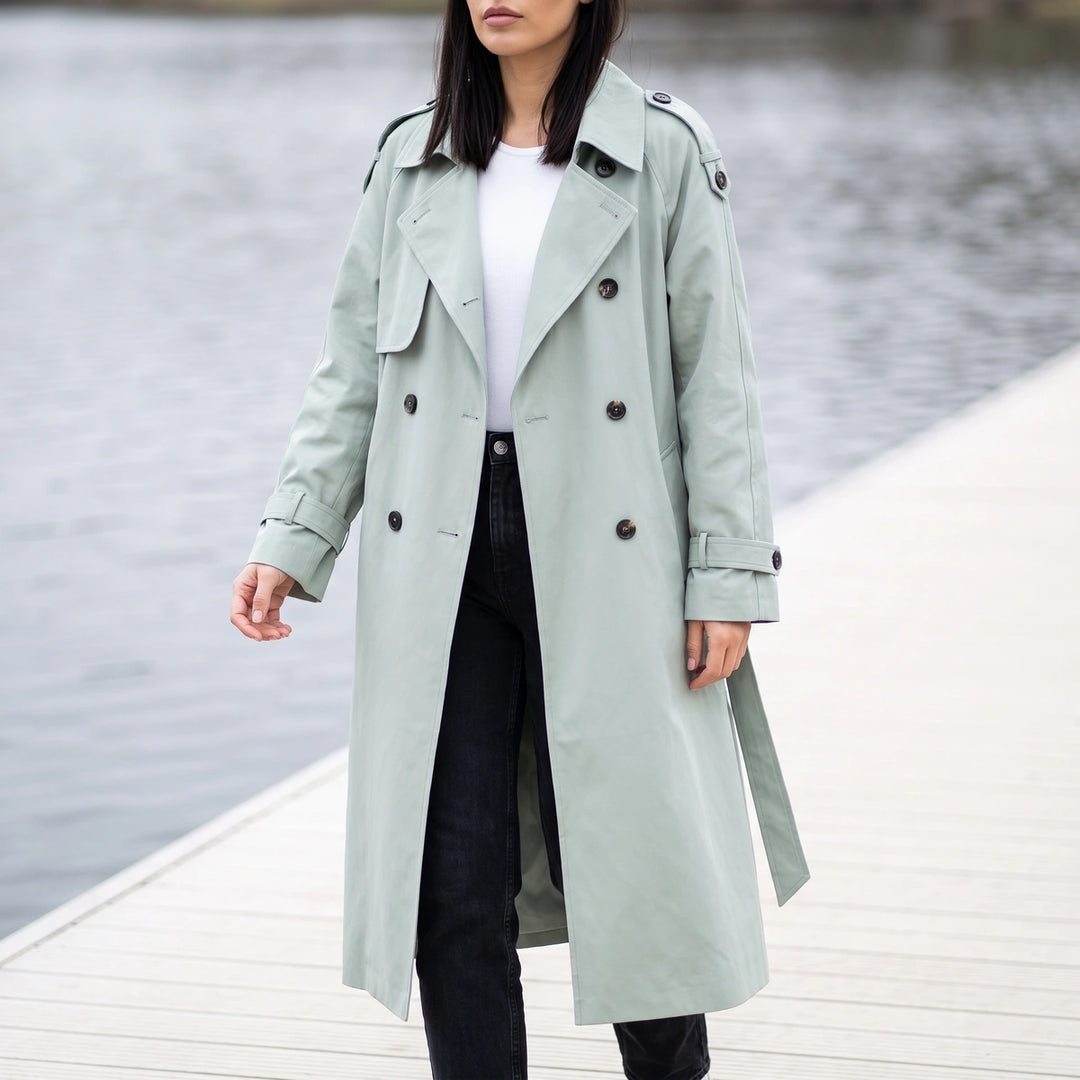 Eleonora Oversized Longline Double Breasted Trench Coat - Light Blue