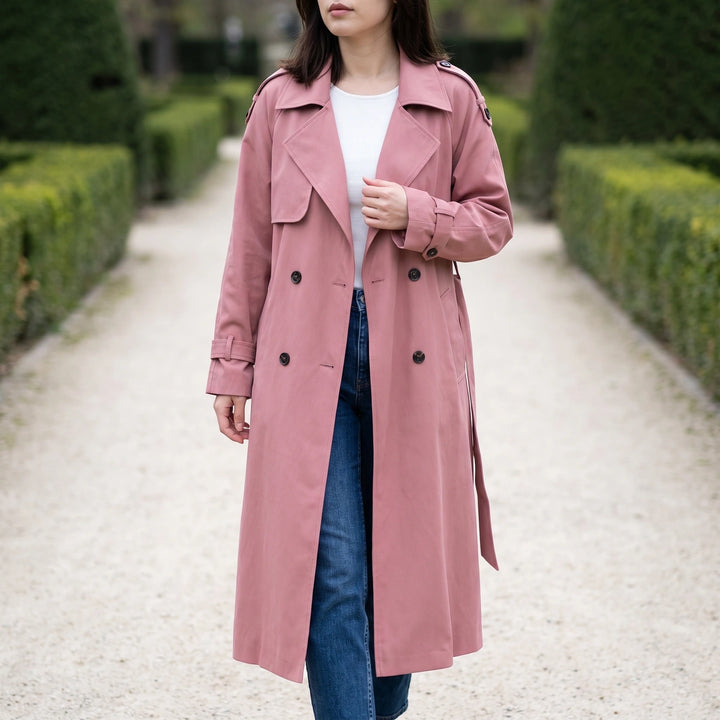 Eleonora Oversized Longline Double Breasted Trench Coat - Pink