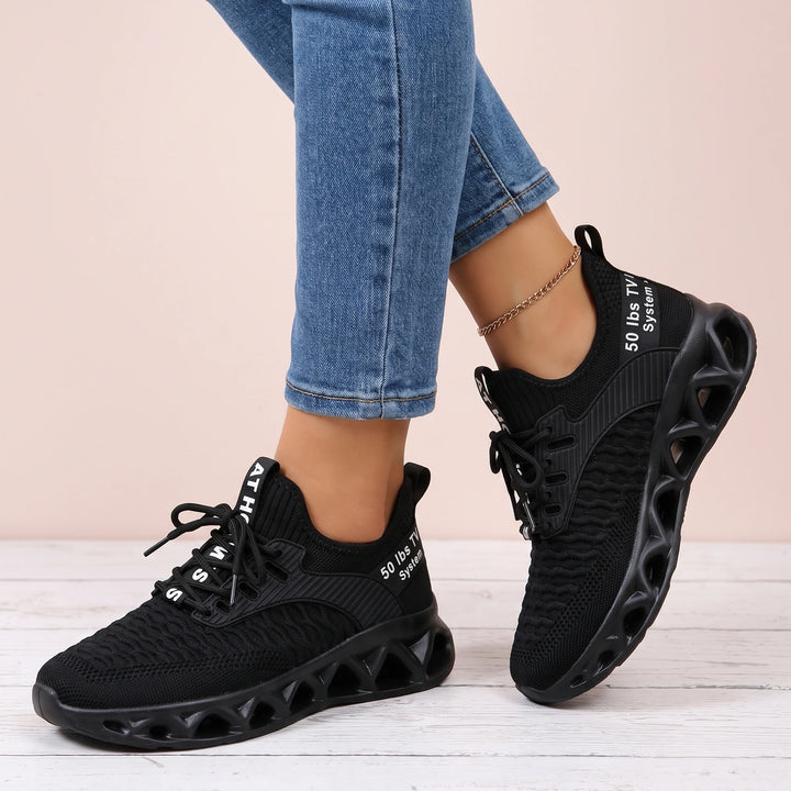 Eliane Wave Sole Knit Lace Up Sneakers - Black