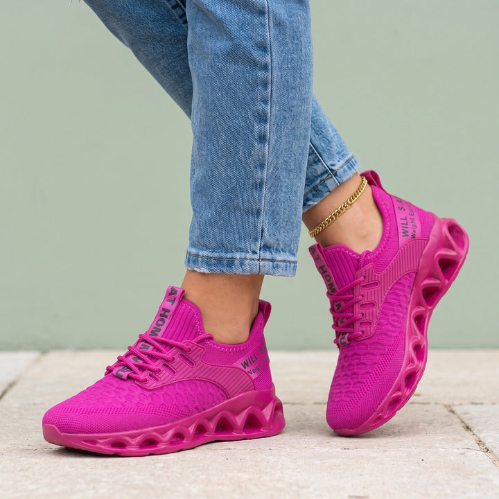 Eliane Wave Sole Knit Lace Up Sneakers - Pink