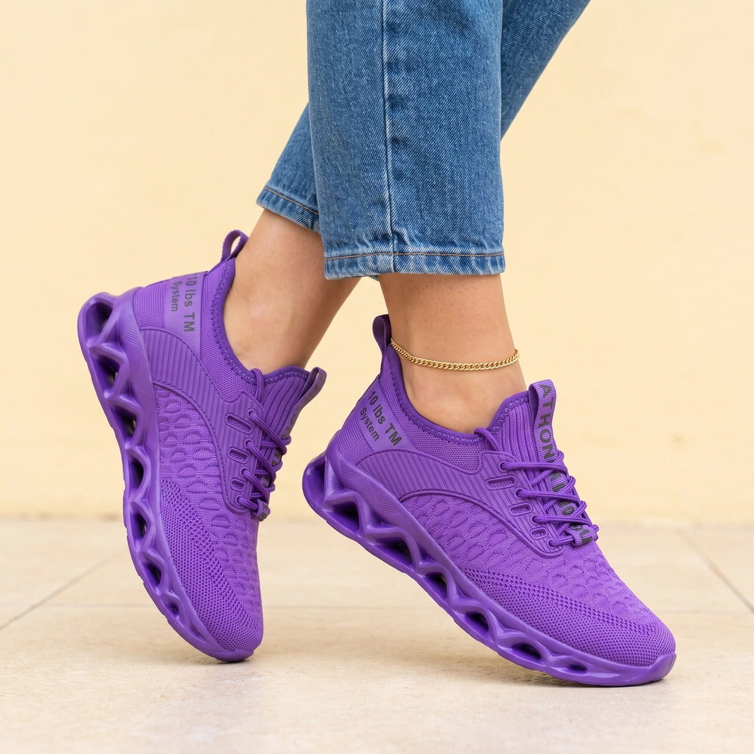 Eliane Wave Sole Knit Lace Up Sneakers - Purple