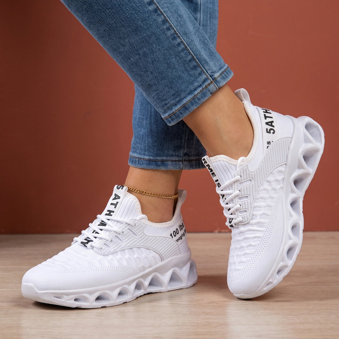 Eliane Wave Sole Knit Lace Up Sneakers - White