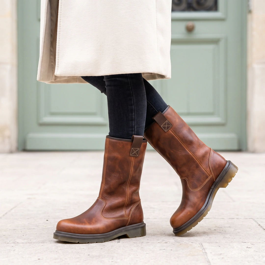Elodia Plush Lined Pull Tab Mid Calf Boots - Brown