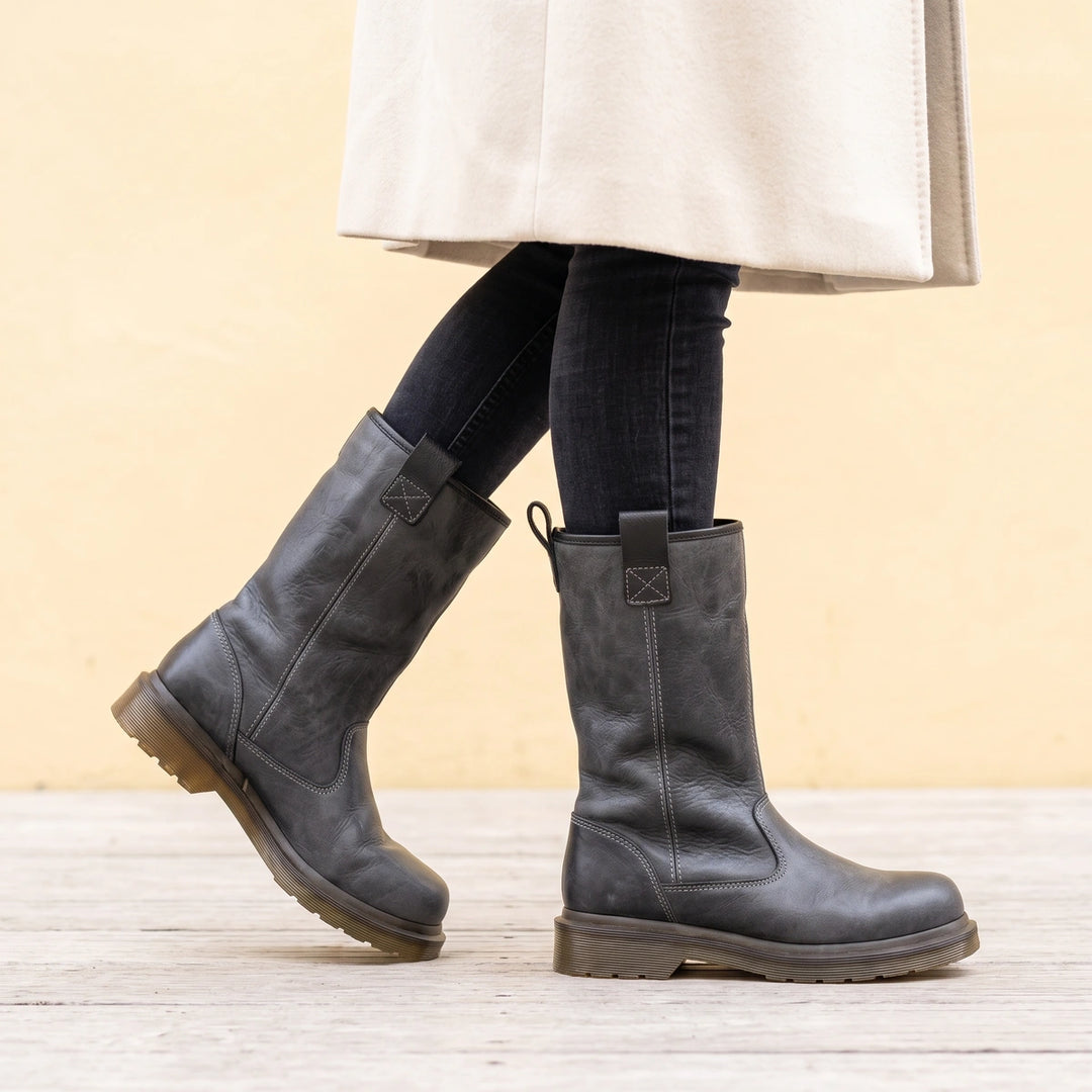 Elodia Plush Lined Pull Tab Mid Calf Boots - Gray