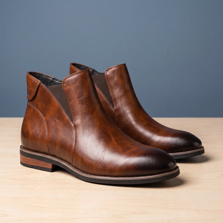 Emilien Genuine Leather Stacked Heel Chelsea Boots - Brown