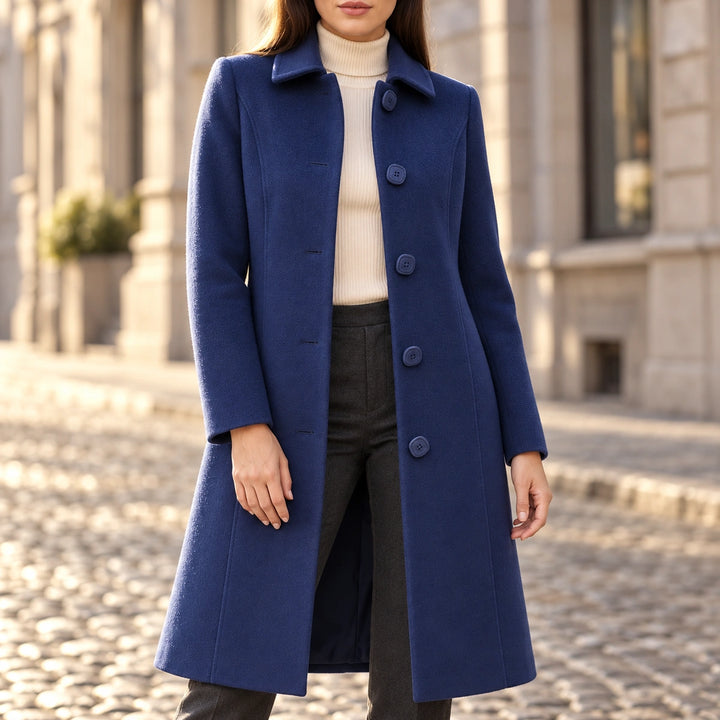 Emily Button Front Fit and Flare Coat - Dark Blue