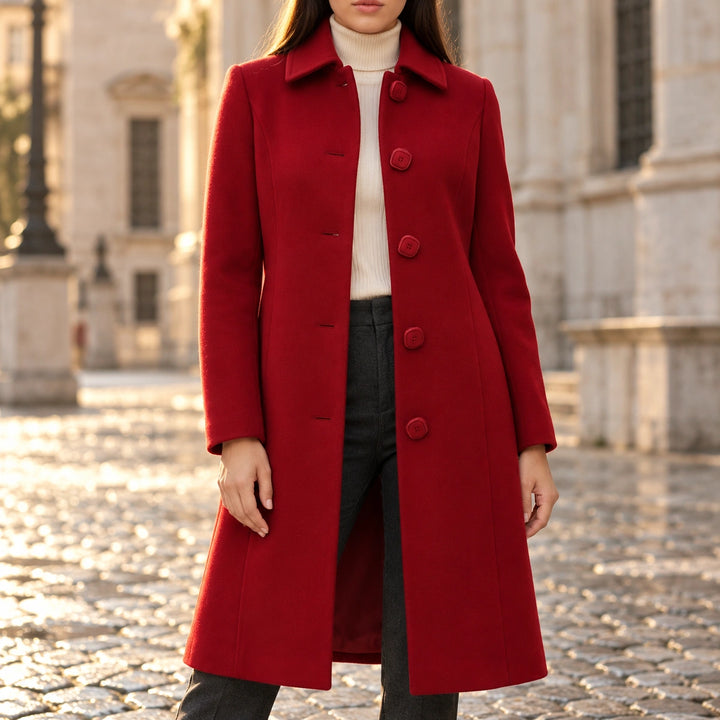 Emily Button Front Fit and Flare Coat - Dark Red