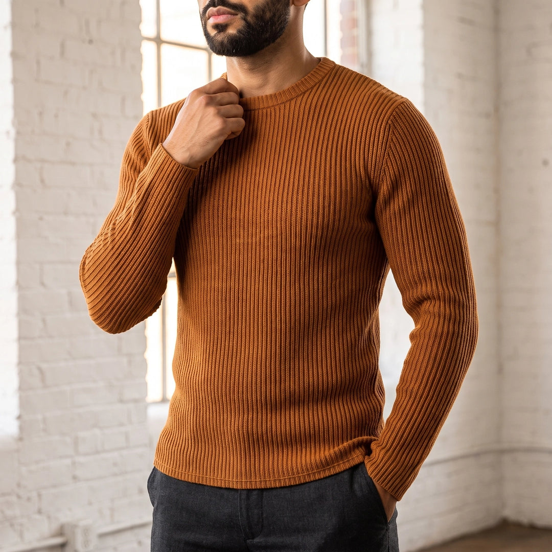Emrys Ribbed Knit Crew Sweater - Brown