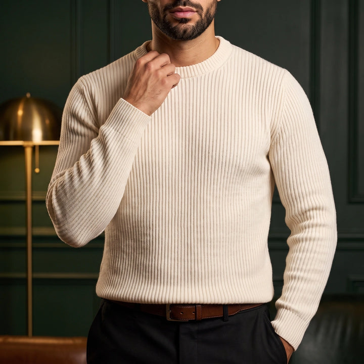 Emrys Ribbed Knit Crew Sweater - White