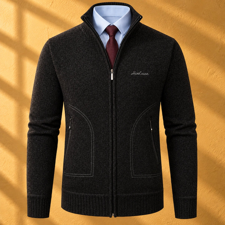 Ernest Heathered Knit Zip Cardigan - Black