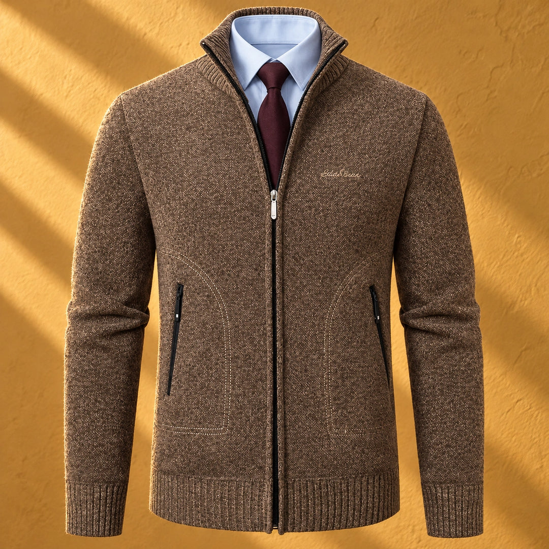 Ernest Heathered Knit Zip Cardigan - Brown