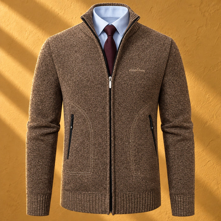 Ernest Heathered Knit Zip Cardigan - Brown