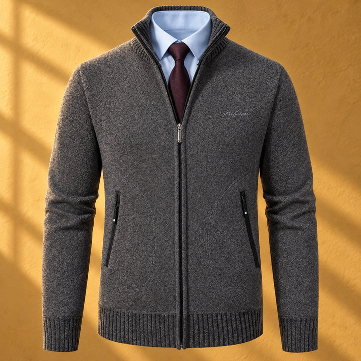 Ernest Heathered Knit Zip Cardigan - Dark Gray